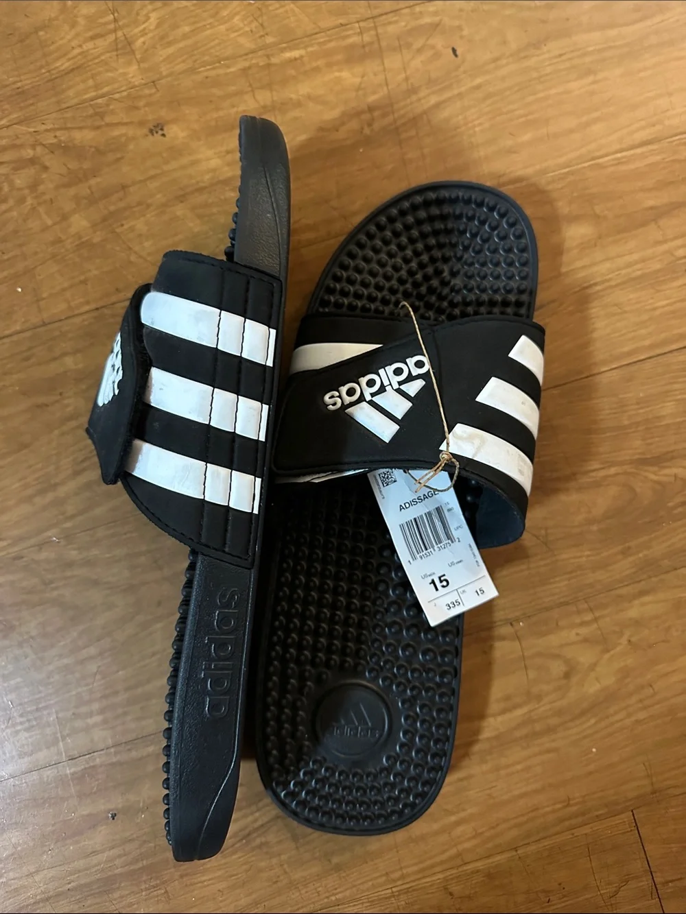adidas Black and White Men's Slide Sandals with Three-Stripes